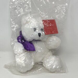 Anico White Bear Plush Purple Bow 7 In Stuffed Animal Lotsa Love Soft Toy
